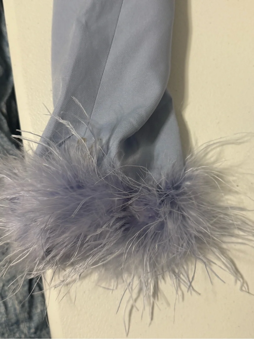 NWT 2PC Blue Gray Feather Trim Blazer Skirt Set Y2K Party Size M